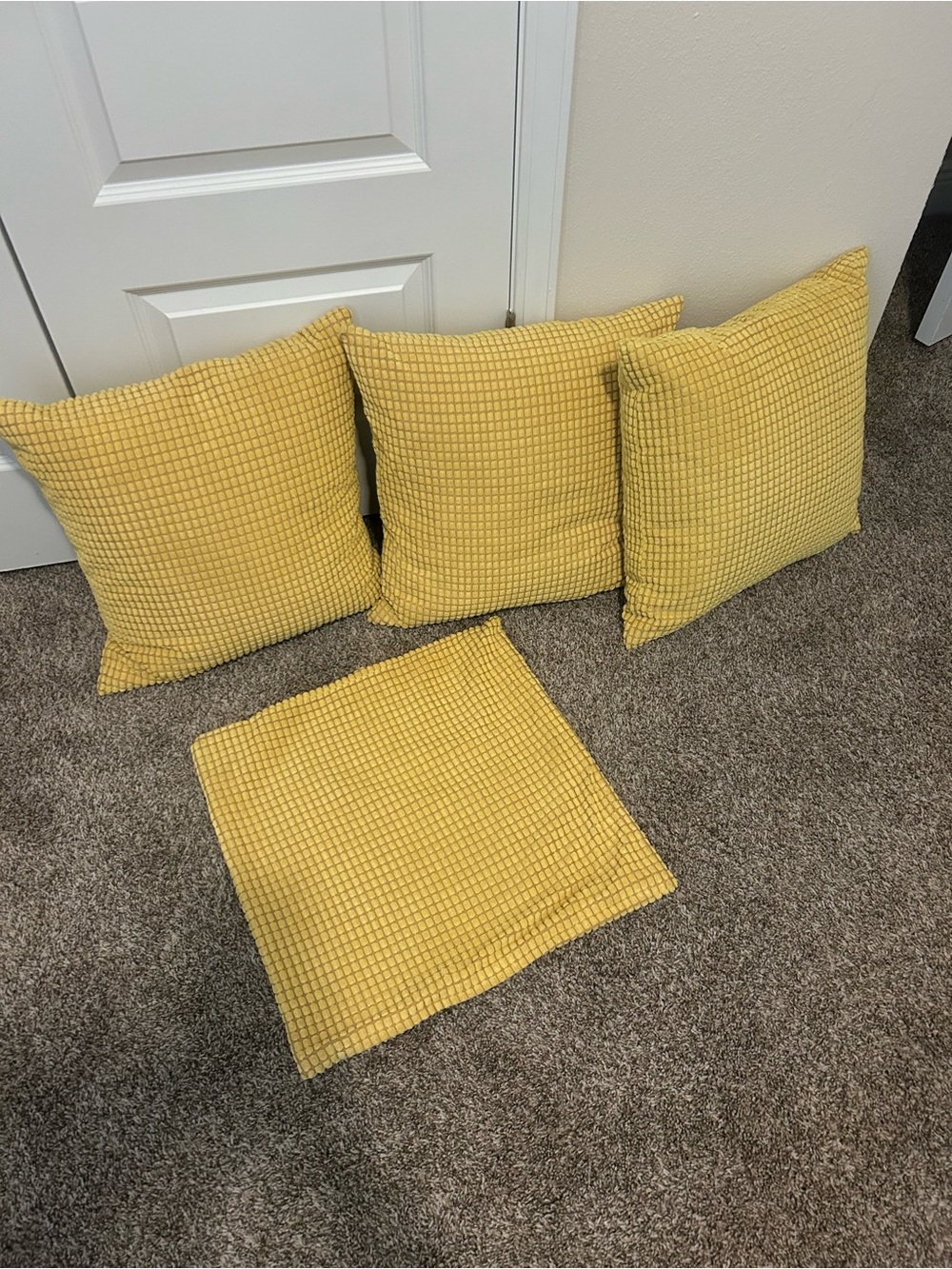 Set of 4 Yellow Checked Throw Pillow Covers
